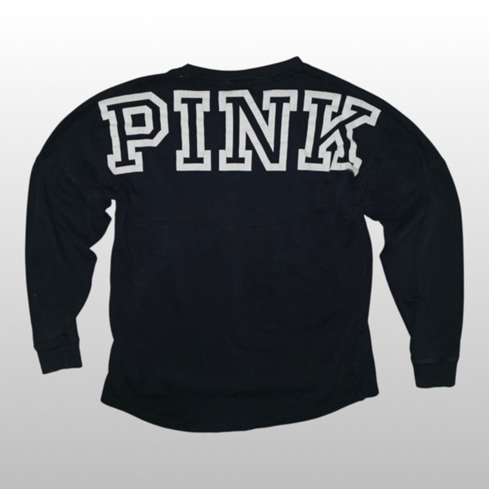 Y2K Women PINK Victoria's Secret T-Shirt Long Sleeve Spirit Jersey Black S